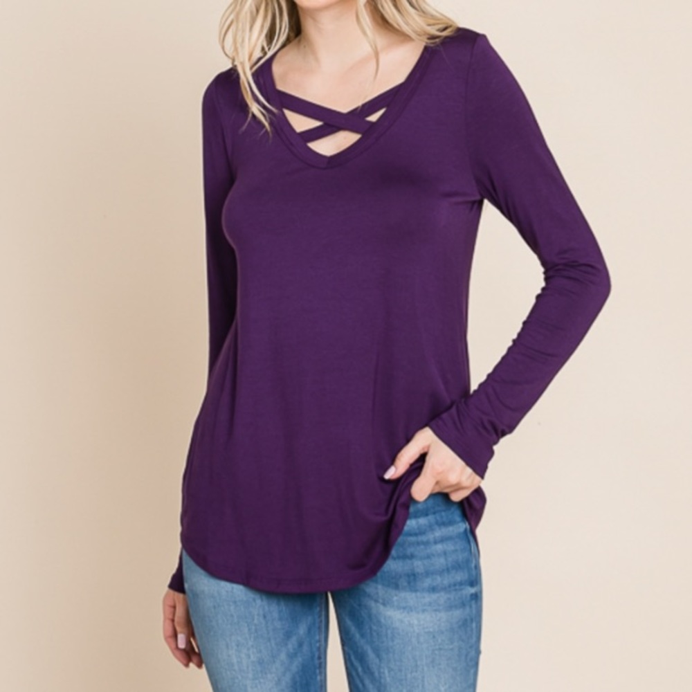 Purple Criss Cross Long Sleeve Tee